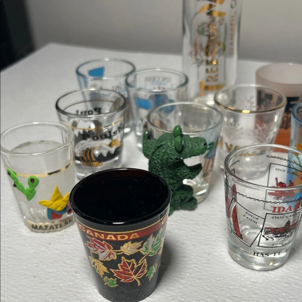 Assorted Souvenir Shot Glass Assortment of 19 Many Different Locations